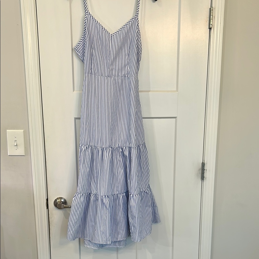 Blue and White Striped Maxi Dress